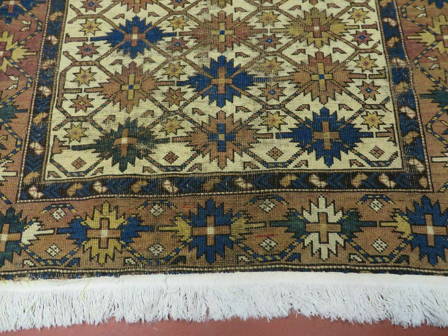 4' X 5' Antique Handmade Caucasian Kazak Shirvan Wool Rug Snow Flakes