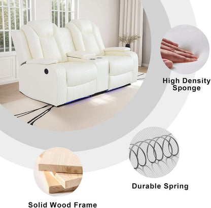 Living Room Set Leather Sofa Power Recliner Creamy White