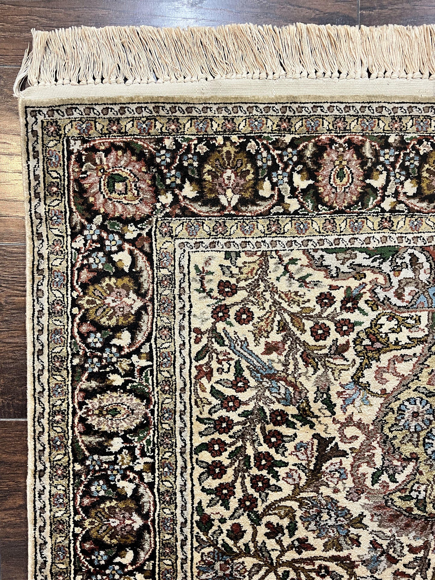 Turkish Kayseri Silk Rug 3x5, Tree of Life Silk Oriental Carpet, Birds Persian Vase Design, Hand Knotted Vintage Fine Rug, 340 KPSI