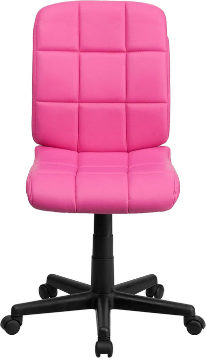 Clayton Pink Quilted Vinyl Mid-Back Swivel Office Chair