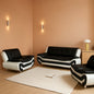 Vegan Leather Sofa Set 3 Piece Living Room Furniture White and Black