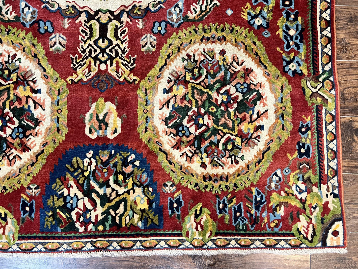 Persian Bakhtiari Rug 5x8, Wool Hand Knotted Antique Carpet, Red, Floral Oriental Rug, 5 x 8 Medium Sized Rug