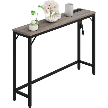 Industrial Grey Console Table With Charging Station