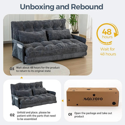 Customizable Dark Grey Floor Sofa Bed With Five Position Adjustment