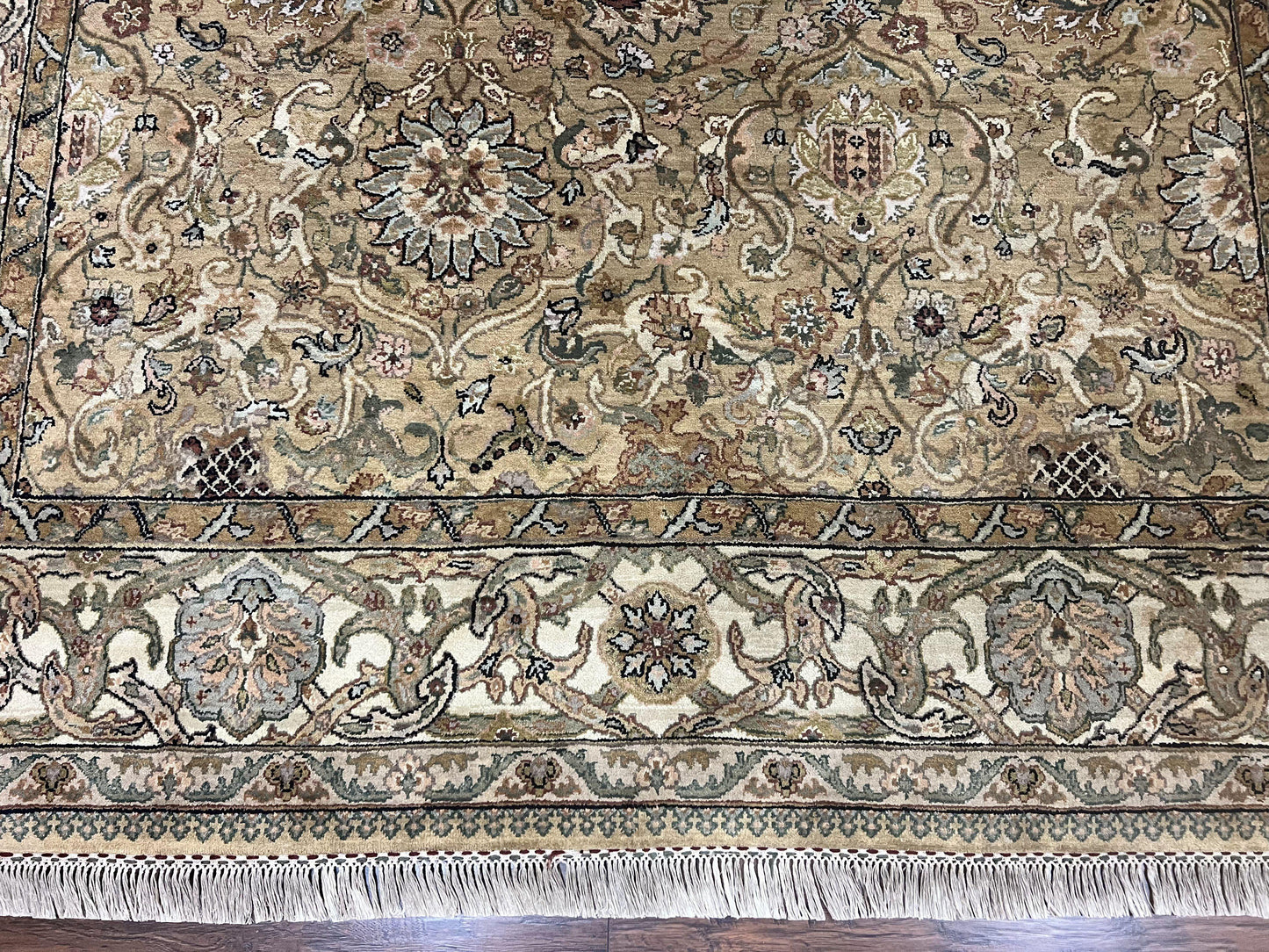 Indo Mahal Rug 8x10, Indian Jaipur Rug 8 x 10 ft, Wool Indo Persian Carpet, Handmade Traditional Floral Area Rug, Olive Green, Vintage Rug