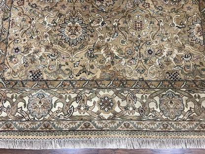 Indo Mahal Rug 8x10, Indian Jaipur Rug 8 x 10 ft, Wool Indo Persian Carpet, Handmade Traditional Floral Area Rug, Olive Green, Vintage Rug