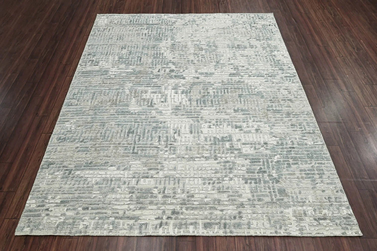 Multi Size Tone On Tone Gray Hand Knotted Tibetan Wool/Bamboo Silk Modern & Contemporary Oriental Area Rug