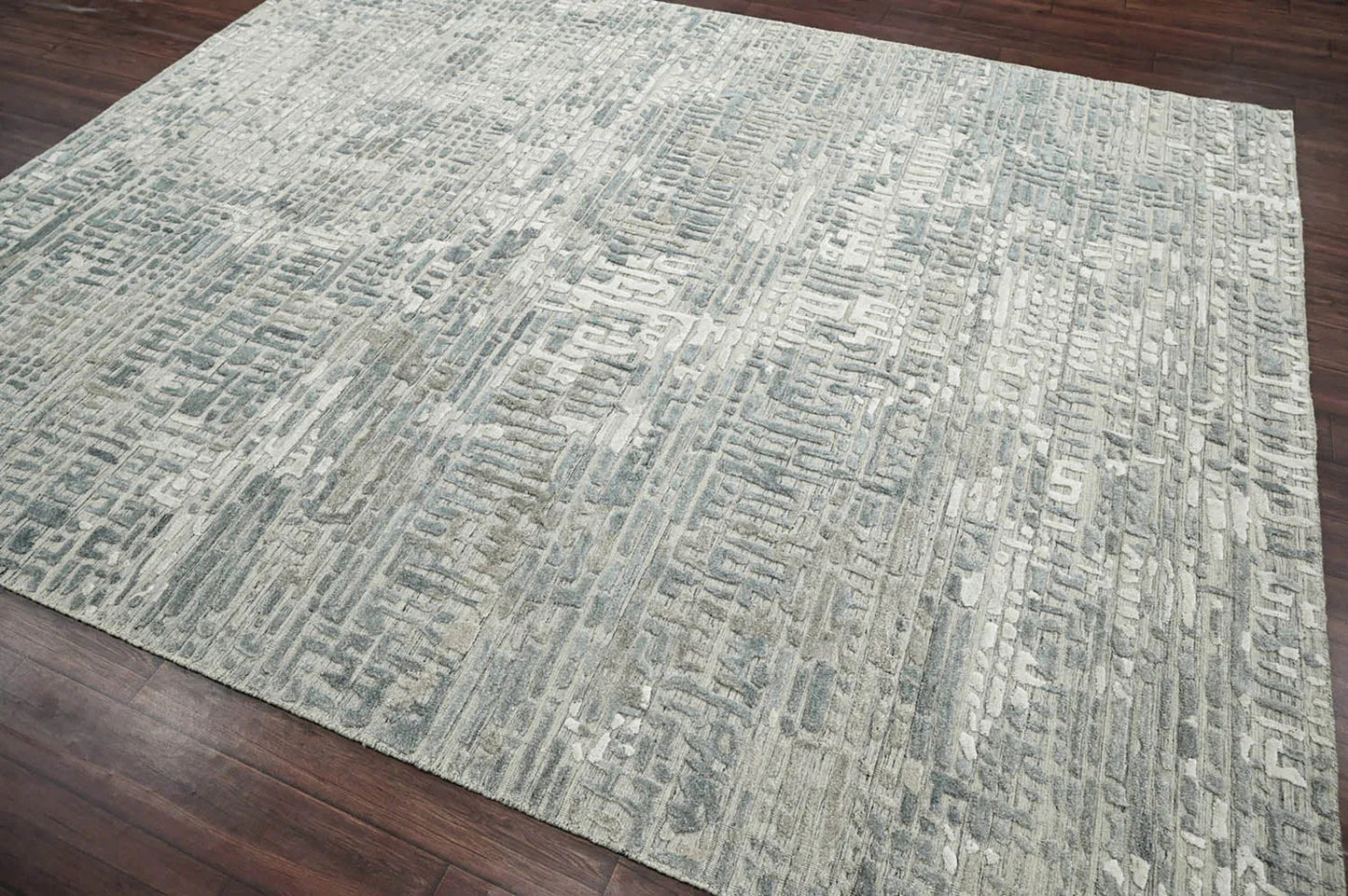 Multi Size Tone On Tone Gray Hand Knotted Tibetan Wool/Bamboo Silk Modern & Contemporary Oriental Area Rug