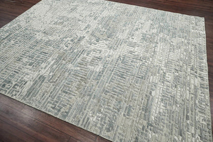Multi Size Tone On Tone Gray Hand Knotted Tibetan Wool/Bamboo Silk Modern & Contemporary Oriental Area Rug