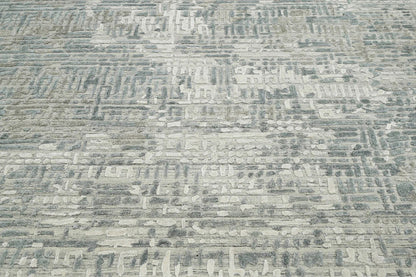 Multi Size Tone On Tone Gray Hand Knotted Tibetan Wool/Bamboo Silk Modern & Contemporary Oriental Area Rug