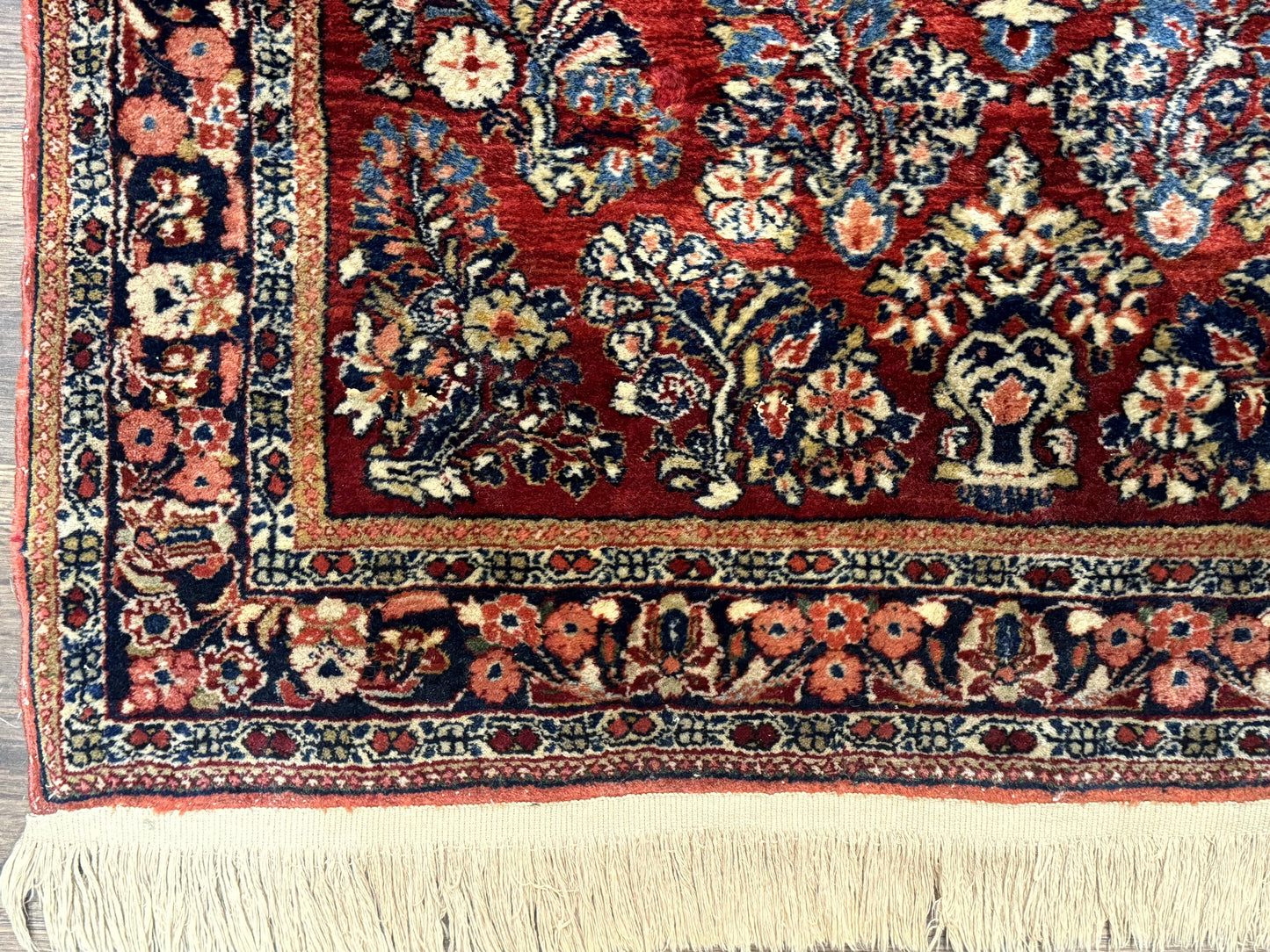 Antique Persian Sarouk Rug 3x5, Red, Floral, 200 KPSI