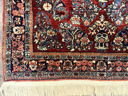 Antique Persian Sarouk Rug 3x5, Red, Floral, 200 KPSI
