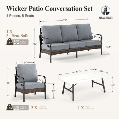 Grey 4 Piece Patio Furniture Set With Cushioned Chairs