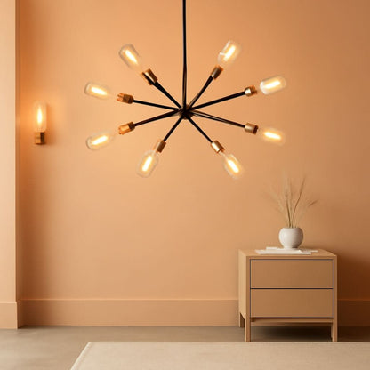 8 Lights Black And Gold Sputnik Chandelier For Dining Room