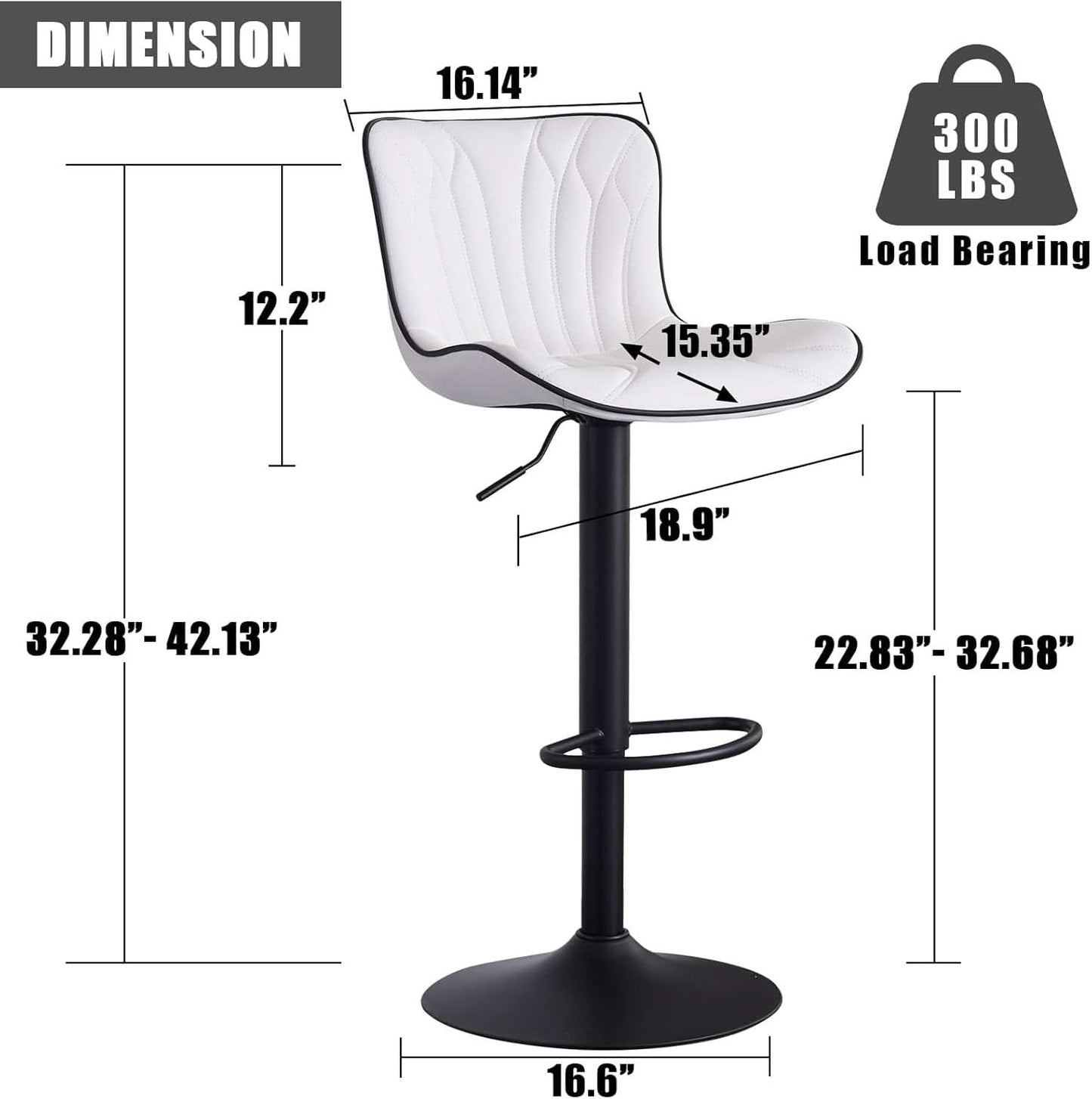 White Bar Stool Set Of 2 Counter Height Swivel With Back Faux Leather