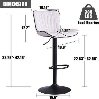 White Bar Stool Set Of 2 Counter Height Swivel With Back Faux Leather