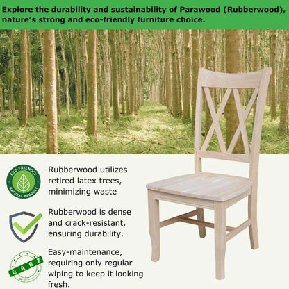 Two Unfinished Parawood Dining Chairs With X Back