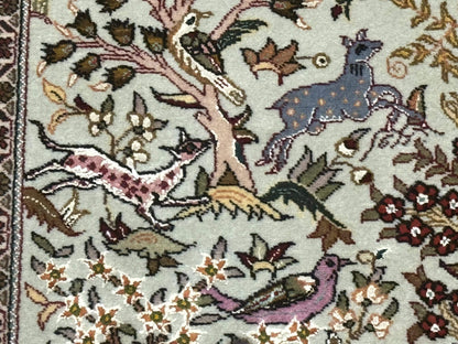 Wonderful Persian Tabriz Rug 3x5, Tree of Life, Animal Pictorials, Birds, Wool & Silk Highlights, Fine 330 KPSI