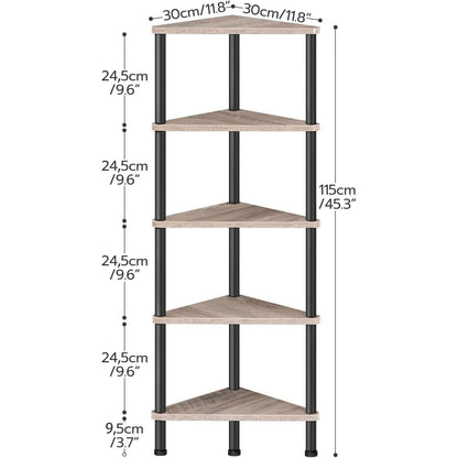 Industrial 5 Tier Corner Shelf Stand With Metal Frame