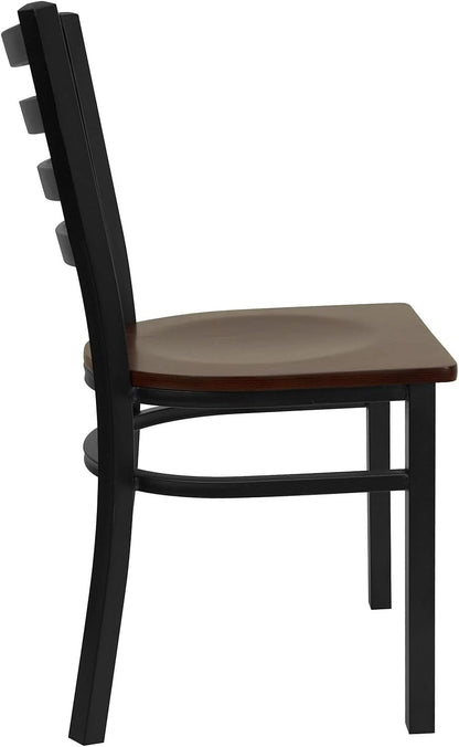 2 Pack Hercules Series Black Ladder Back Metal Dining Chair With Mahogany Seat For Restaurants