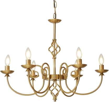 Gold Six Light Chandelier Pendant 26 Inch Dining Light