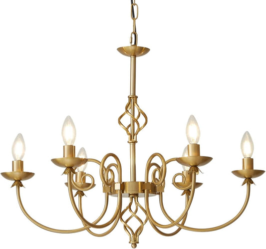 Gold Six Light Chandelier Pendant 26 Inch Dining Light