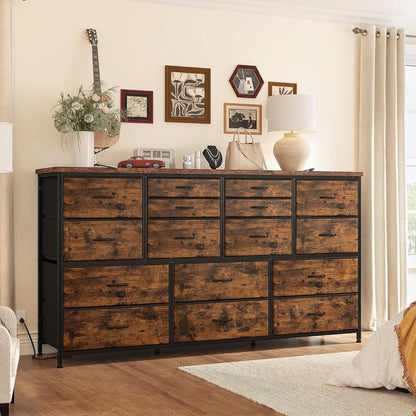 51.1 Inch TV Stand Dresser With 16 Drawers Charging Station