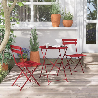 3-Piece Folding Outdoor Bistro Set Red Cushioned Seats