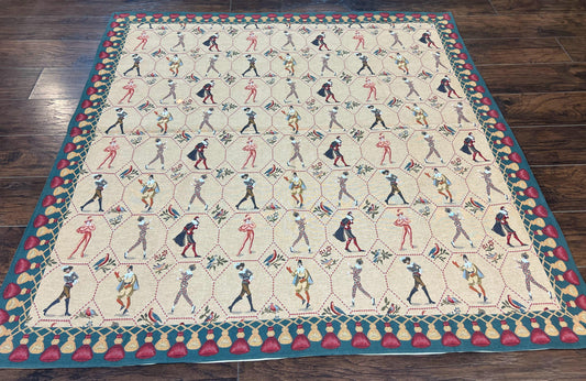 Square Tapestry 5x5, Wall Hanging, Human Pictorials, Court Jesters, Vintage