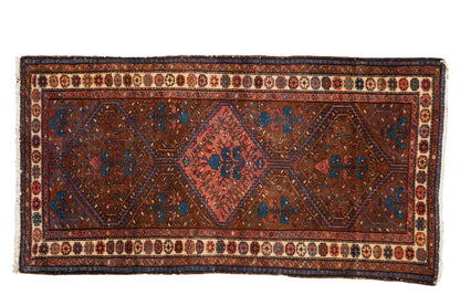 3.5x6.5 Vintage Kurdish Hamadan Rug