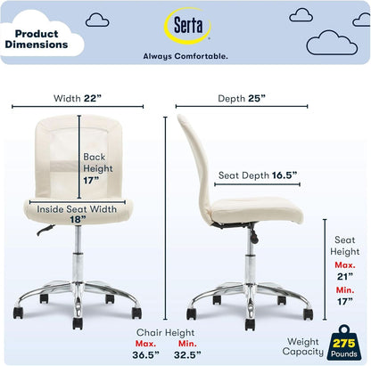 Armless Desk Chair With Mesh Back And Wheels Cream White