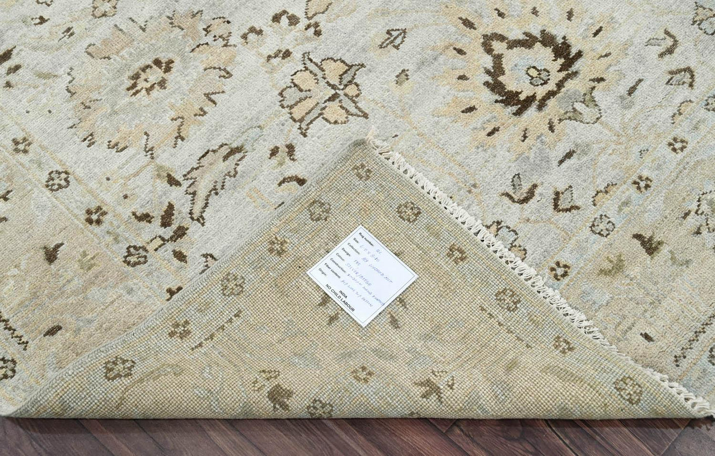 LoomBloom 6'0''x8'10" Gray Beige Hand Knotted Traditional Oushak Wool Oriental Area Rug