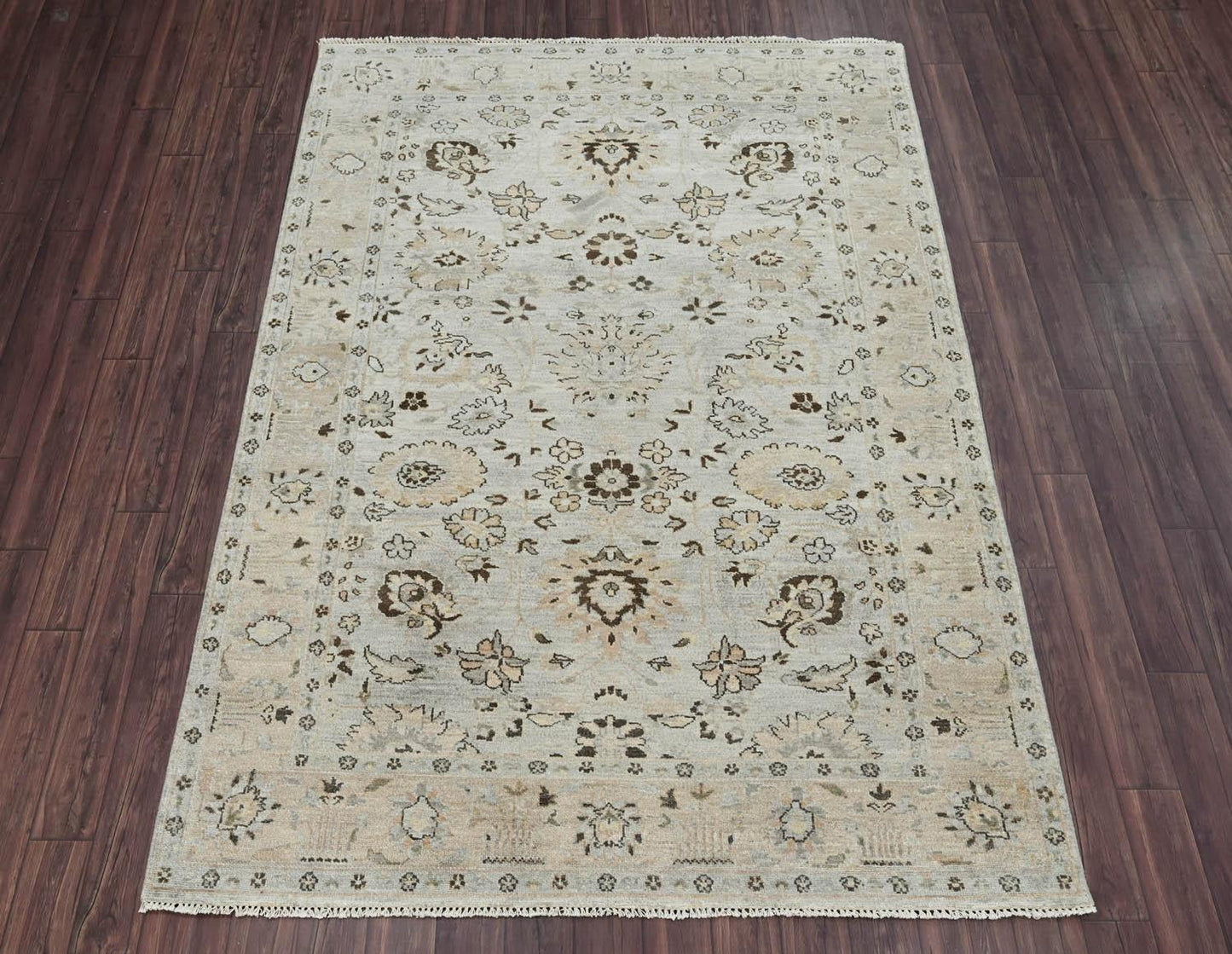 LoomBloom 6'0''x8'10" Gray Beige Hand Knotted Traditional Oushak Wool Oriental Area Rug