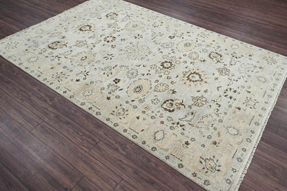 LoomBloom 6'0''x8'10" Gray Beige Hand Knotted Traditional Oushak Wool Oriental Area Rug