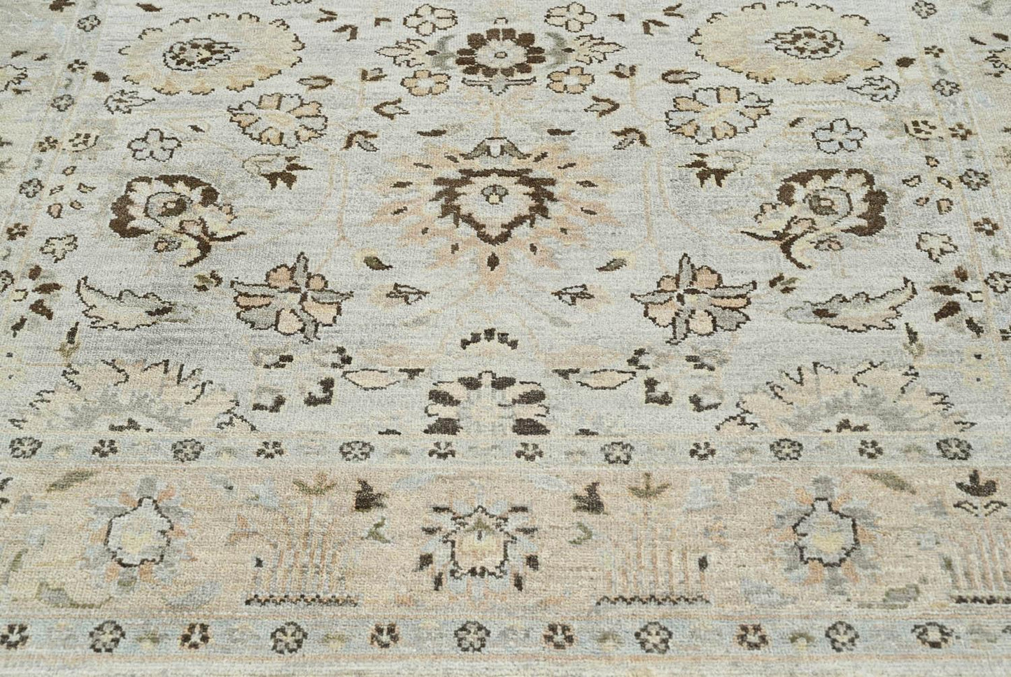 LoomBloom 6'0''x8'10" Gray Beige Hand Knotted Traditional Oushak Wool Oriental Area Rug