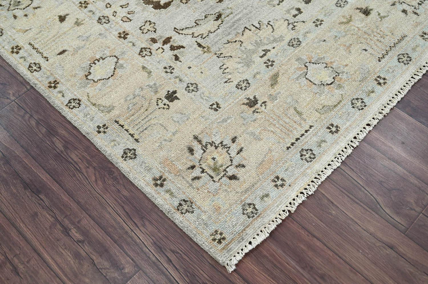 LoomBloom 6'0''x8'10" Gray Beige Hand Knotted Traditional Oushak Wool Oriental Area Rug