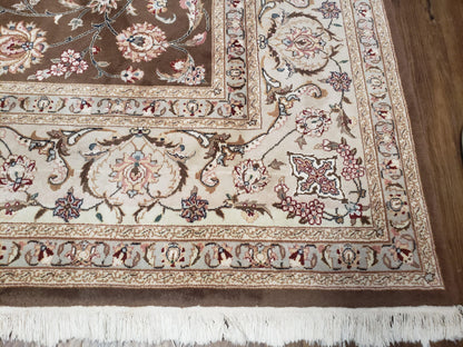 Vintage Pak-Persian Area Rug 9x12, Wool Hand-Knotted Spice Brown & Ivory Traditional Fine Oriental Carpet, Pakistani Carpet, 9 x 12 Fine Rug