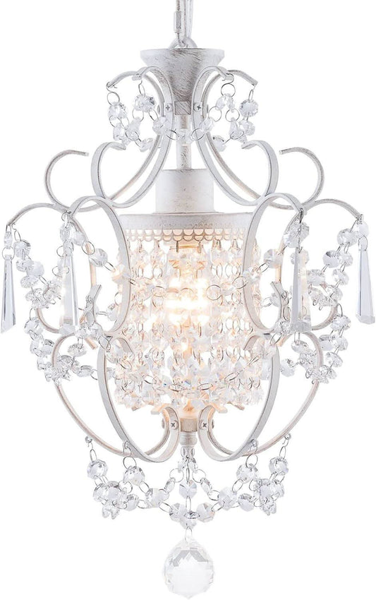 White Mini Crystal Chandelier Ceiling Light 1 Light Fixture