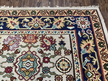 Antique Turkish Kilim Rug 7x10 Allover Pattern, Ivory Cream Maroon Light Blue, Wool Flatweave Hand Woven, Large Kilim, Vintage Kilim Carpet