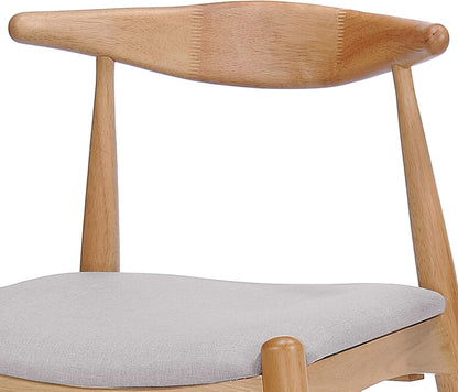 Beige Fabric Dining Chairs With Oak Finish 2 Pack Set