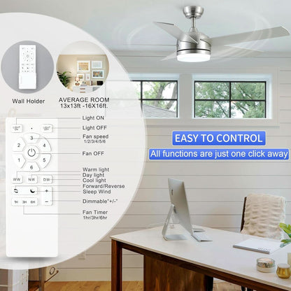 52 Inch Brushed Nickel Ceiling Fan With Remote Control