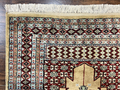 Bokhara Prayer Rug 3x5, Pakistani Turkoman Carpet, Tan, Handmade Vintage Wool Carpet