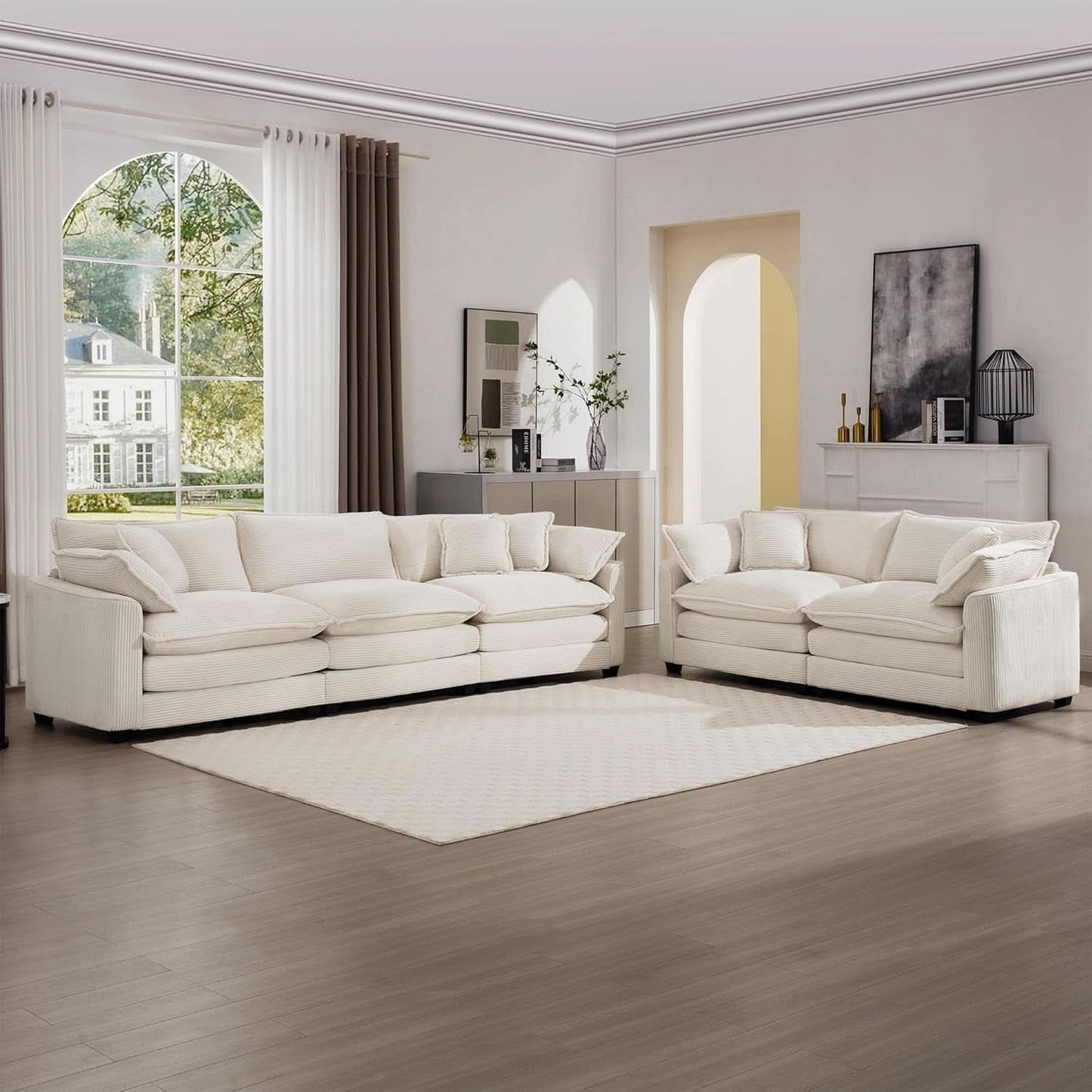 Oversized 2 Piece Sofa Set Beige 3 Seater And Loveseat