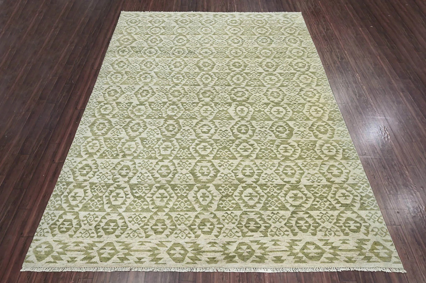 10x14 Beige, Green Hand Knotted Oushak 100% Wool Southwestern Oriental Area Rug