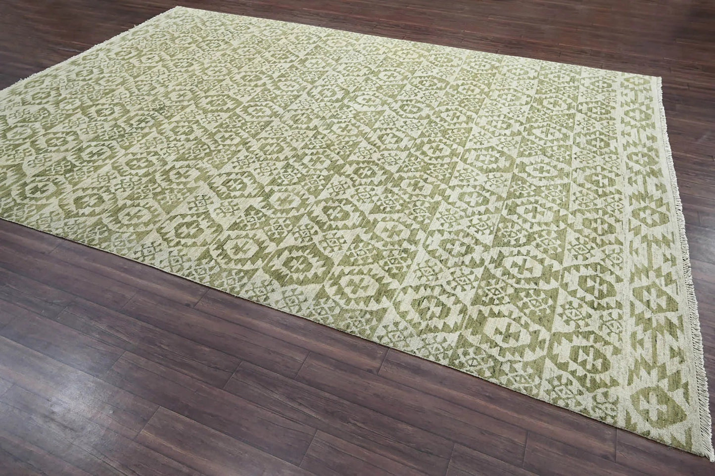 10x14 Beige, Green Hand Knotted Oushak 100% Wool Southwestern Oriental Area Rug