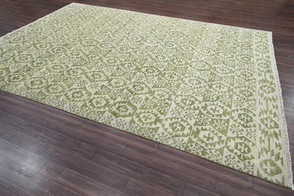 10x14 Beige, Green Hand Knotted Oushak 100% Wool Southwestern Oriental Area Rug