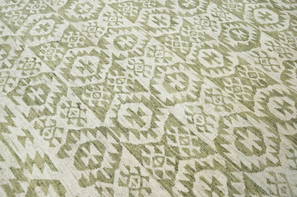 10x14 Beige, Green Hand Knotted Oushak 100% Wool Southwestern Oriental Area Rug