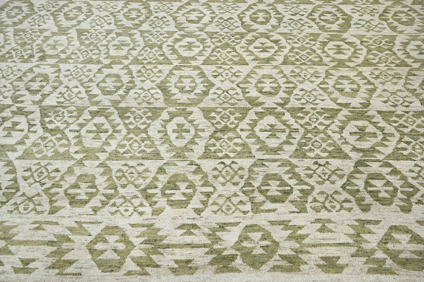 10x14 Beige, Green Hand Knotted Oushak 100% Wool Southwestern Oriental Area Rug