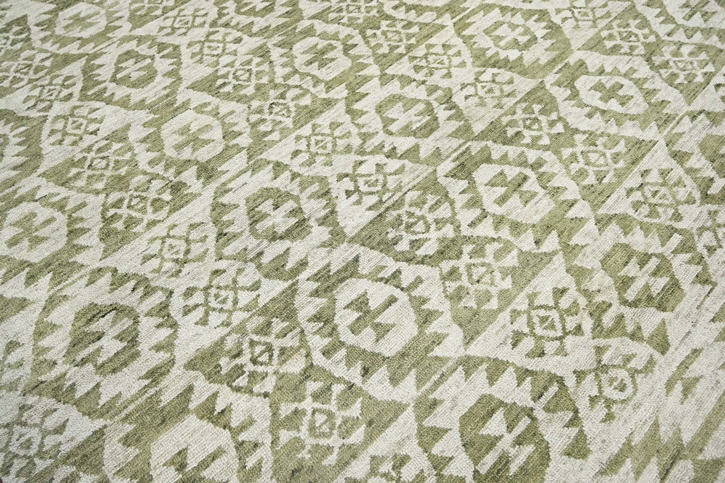 10x14 Beige, Green Hand Knotted Oushak 100% Wool Southwestern Oriental Area Rug