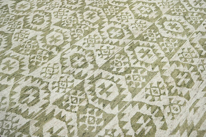 10x14 Beige, Green Hand Knotted Oushak 100% Wool Southwestern Oriental Area Rug